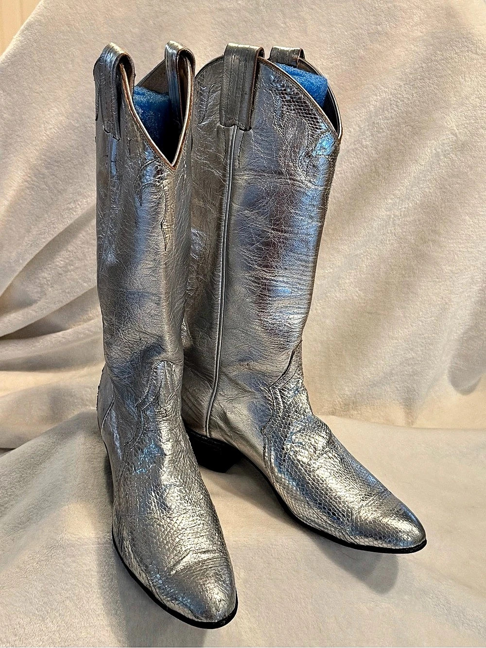 Silver Western Heeled Boots